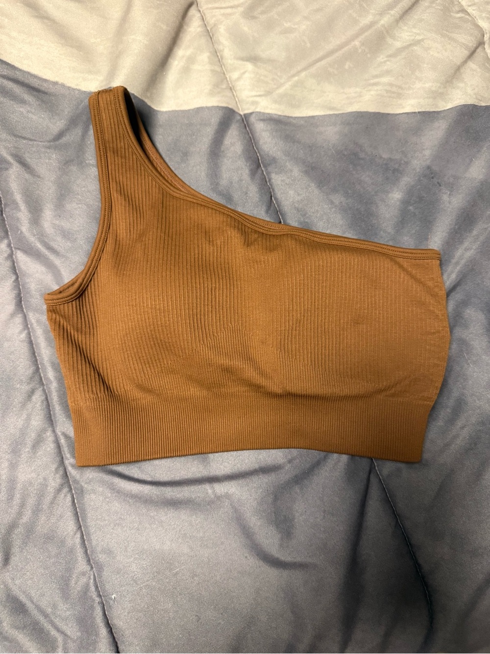 One-Shoulder Ribbed Sports Bra - Brown
